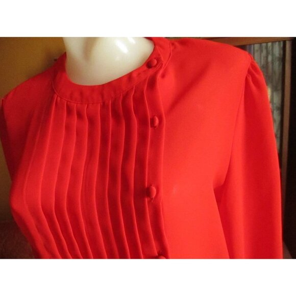True Vintage David Matthew Red Pleated Button-Front Blouse Womens Size 10 - Picture 1 of 6